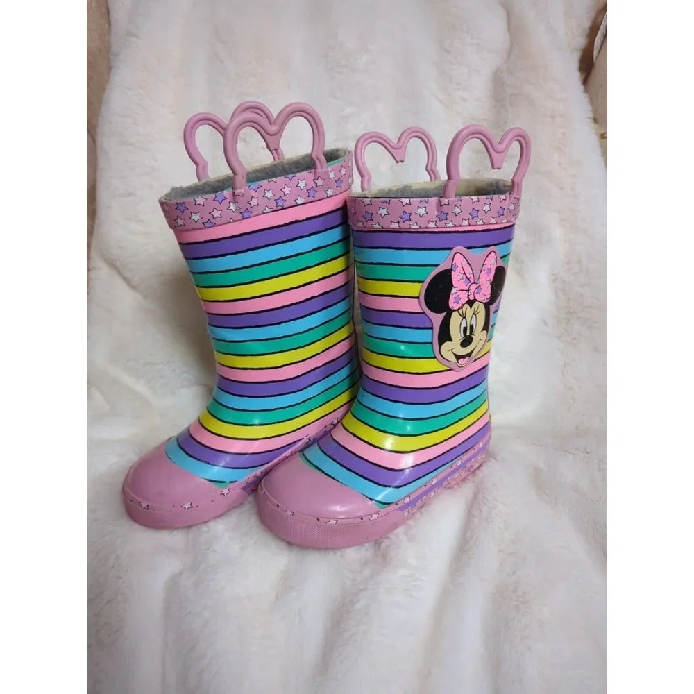 Western Chief Minnie Mouse Boots Girls Sz 7/8 fur lined rain‎ Pink